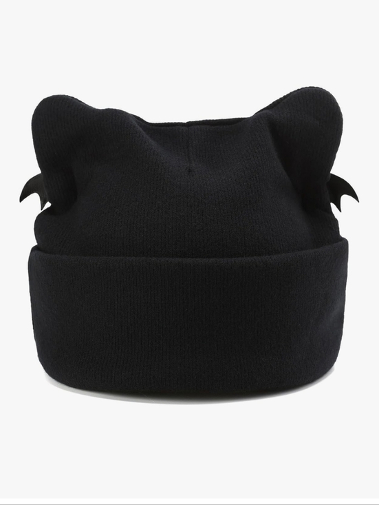 Black Gothic Cat Ear Beanie with Chains & Cross Detail